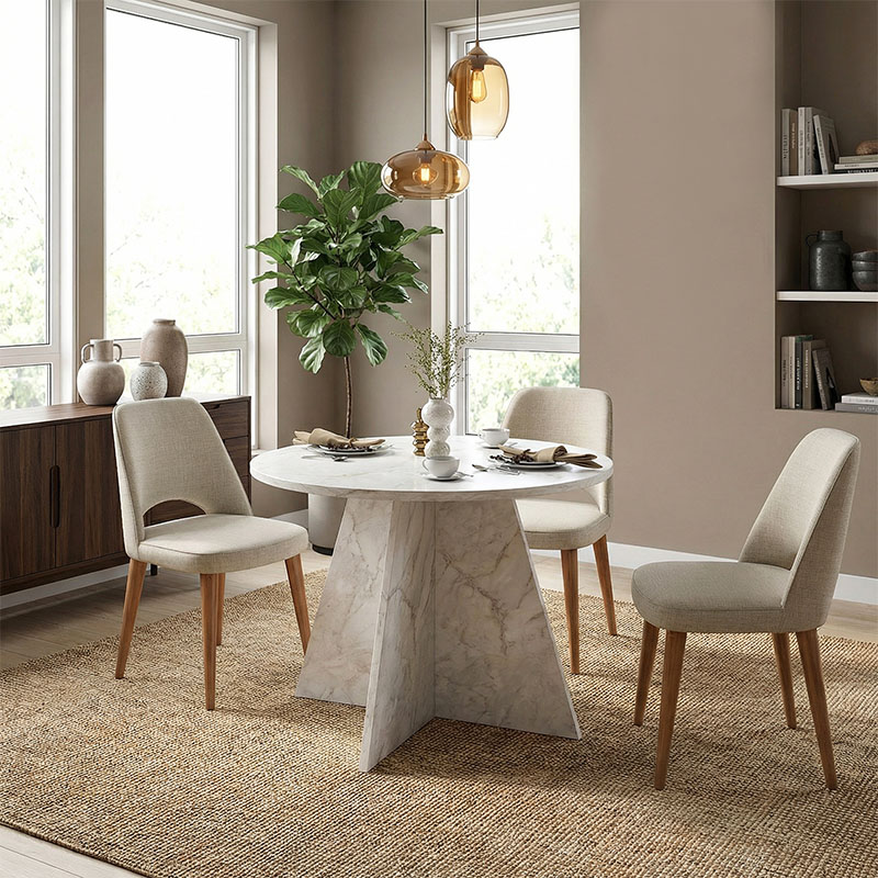 Tailor Megapap melamine dining table in white marble color Ø100x75,7cm.