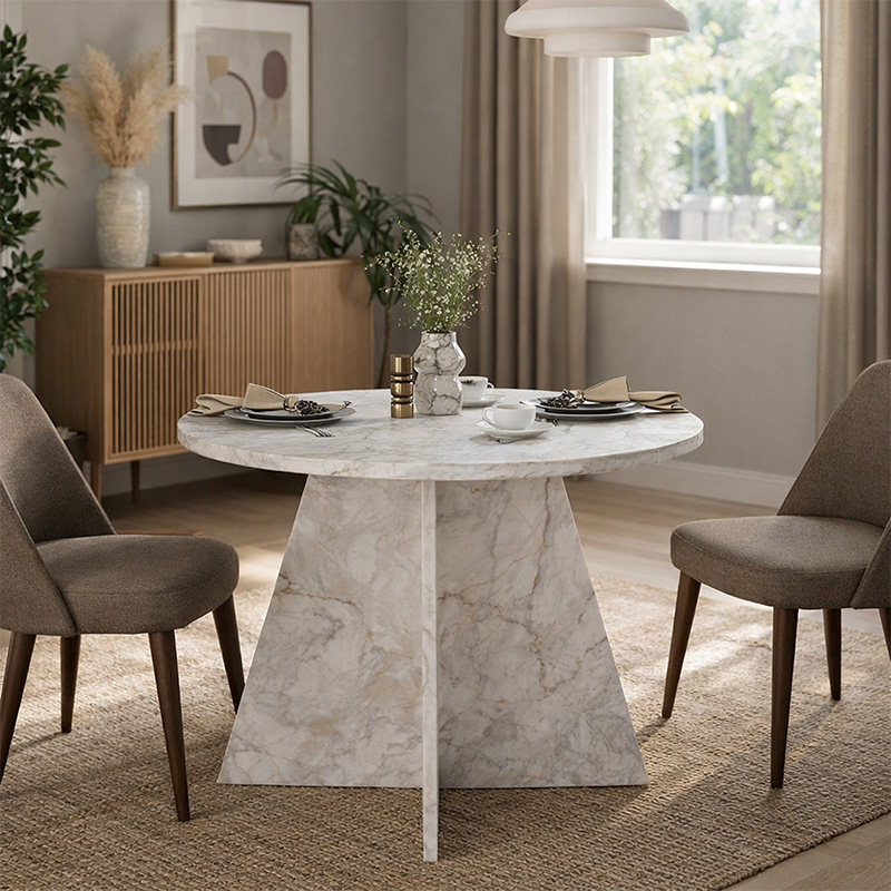 Tailor Megapap melamine dining table in white marble color Ø100x75,7cm.