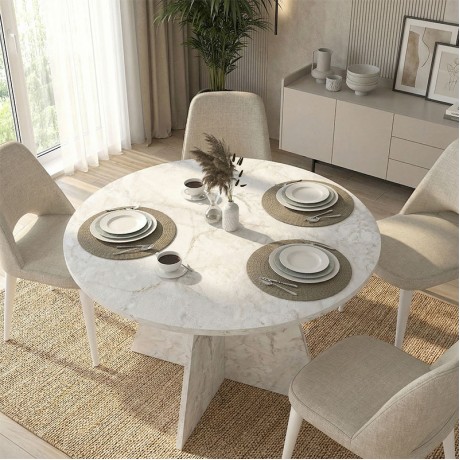 Τραπέζι Tailor Megapap χρώμα λευκό εφέ μαρμάρου Ø120x75,7εκ.