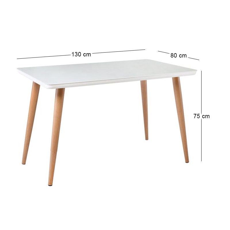 Union Τραπέζι 130X80Cm Βαφή Φυσικό/γυαλί Άσπρο