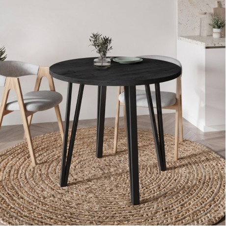 Xana Megapap melamine - metal dining table in black wood color Ø90x77,5cm.