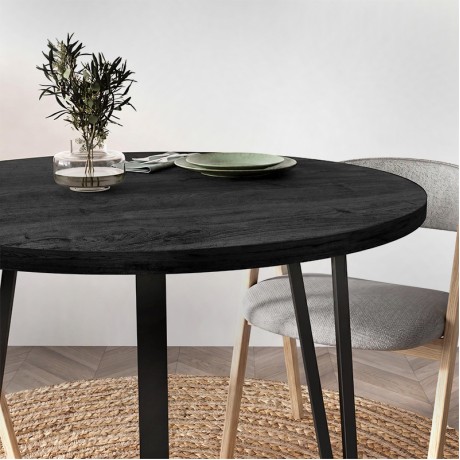 Xana Megapap melamine - metal dining table in black wood color Ø90x77,5cm.