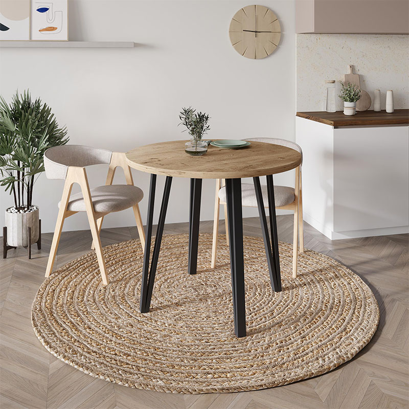 Xana Megapap melamine - metal dining table in sepet oak color Ø90x77,5cm.