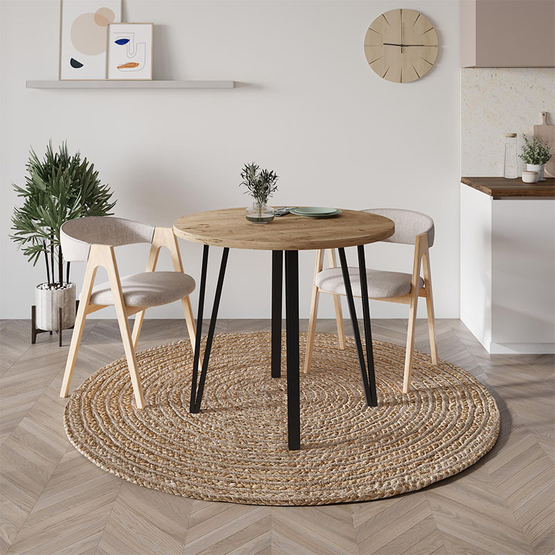Xana Megapap melamine - metal dining table in sepet oak color Ø90x77,5cm.