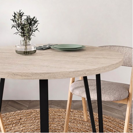 Xana Megapap melamine - metal dining table in travertine color Ø90x77,5cm.