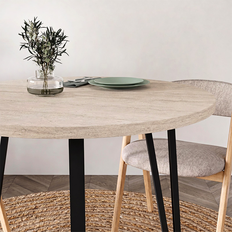 Xana Megapap melamine - metal dining table in travertine color Ø90x77,5cm.