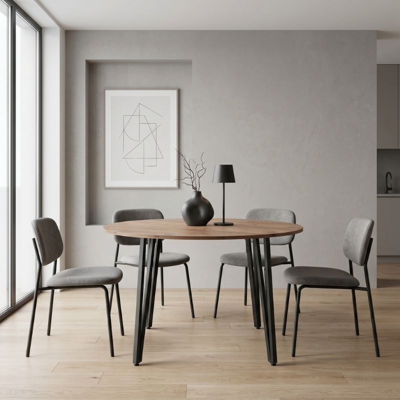 Zeno Megapap melamine - metal dining table in acacia color Ø110x73,5cm.