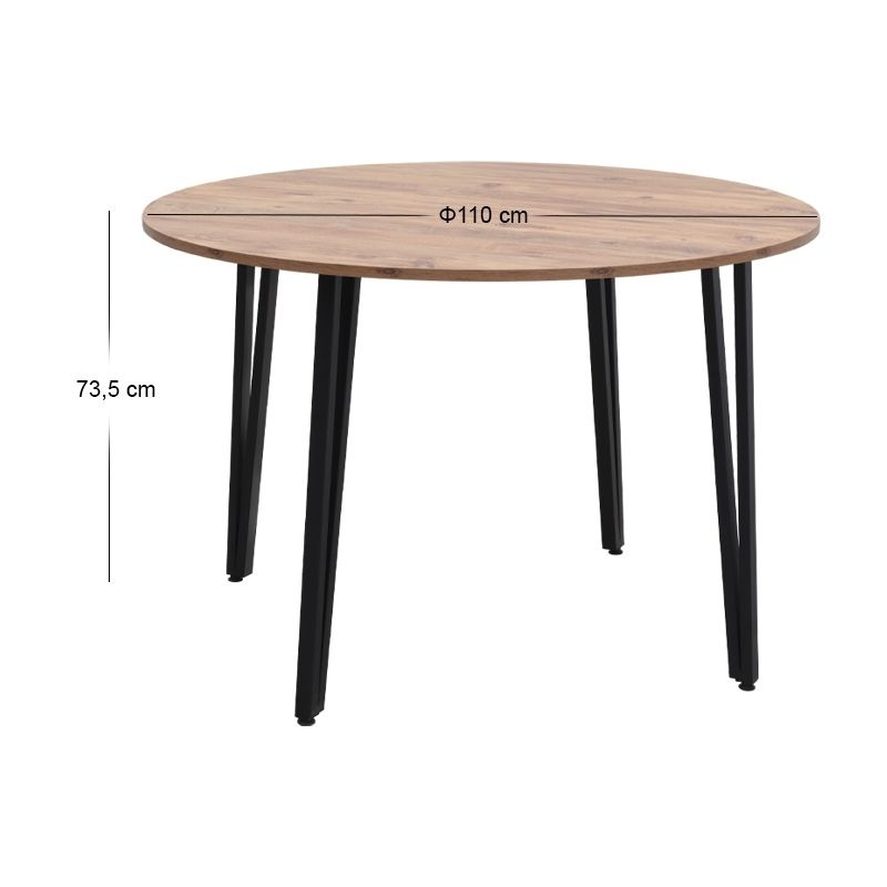 Zeno Megapap melamine - metal dining table in acacia color Ø110x73,5cm.