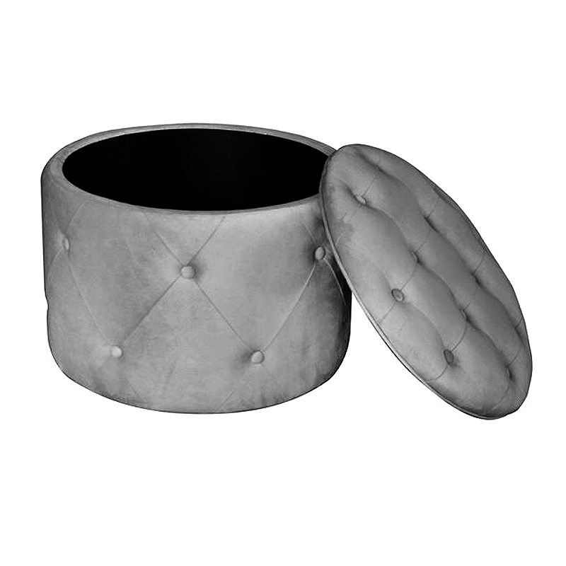 TRAVIS Storage Stool Velure Grey Fabric