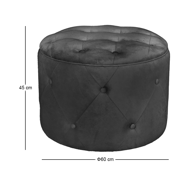 TRAVIS Storage Stool Velure Black Fabric