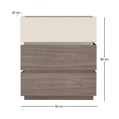 VANITY Bedside 3-Drawers 60x40x66cm Sonoma Oak/Cream