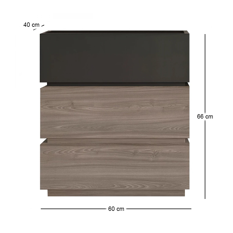 VANITY Κομοδίνο 3 Συρτάρια Αποχρώσεων Sonoma Oak & Grey, με Αποσπώμενα χρωματικά Μέρη 60x40x66cm