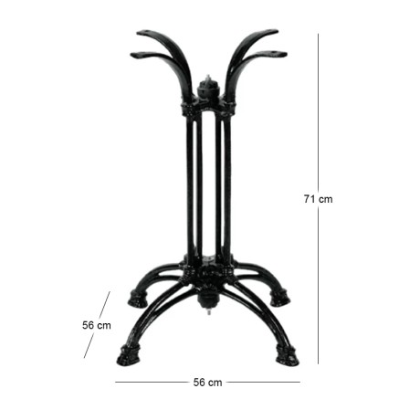 Table base with four beams by cast iron in black color 56x56x71cm.