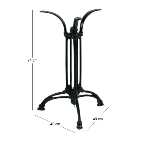 Table base with three beams by cast iron in black color 49x49x71cm.