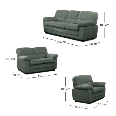 VEGAS Sofa Set (1+2+3) Forest Green Corduroy Fabric