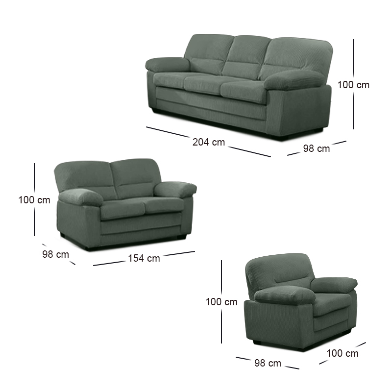VEGAS Sofa Set (1+2+3) Forest Green Corduroy Fabric