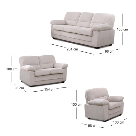 VEGAS Sofa Set (1+2+3) Beige Corduroy Fabric