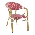 VEGERA Πολυθρόνα Dining Αλουμίνιο Φυσικό, Wicker Άσπρο - Κόκκινο, Στοιβαζόμενη