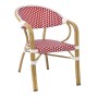VEGERA Πολυθρόνα Dining Αλουμίνιο Φυσικό, Wicker Άσπρο - Κόκκινο, Στοιβαζόμενη