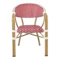 VEGERA Πολυθρόνα Dining Αλουμίνιο Φυσικό, Wicker Άσπρο - Κόκκινο, Στοιβαζόμενη