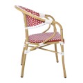 VEGERA Πολυθρόνα Dining Αλουμίνιο Φυσικό, Wicker Άσπρο - Κόκκινο, Στοιβαζόμενη