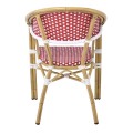 VEGERA Πολυθρόνα Dining Αλουμίνιο Φυσικό, Wicker Άσπρο - Κόκκινο, Στοιβαζόμενη
