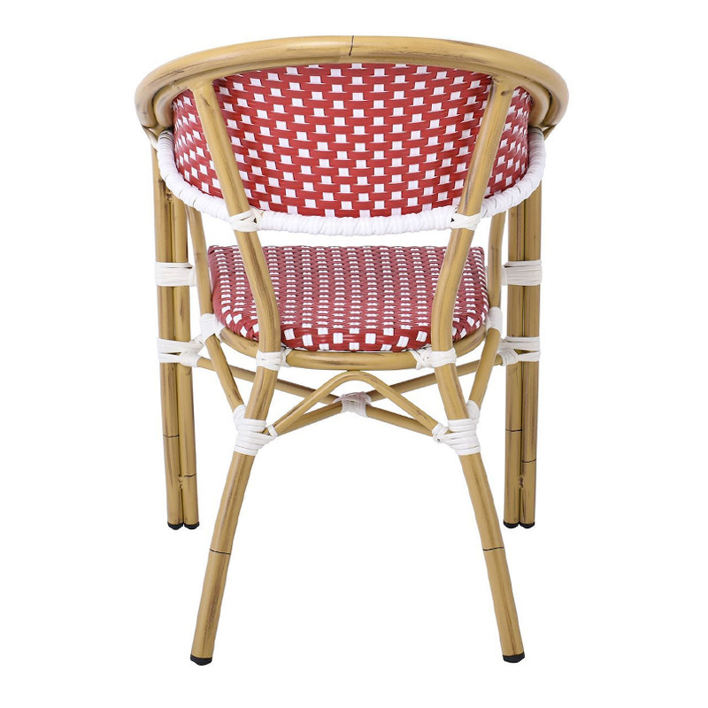 VEGERA Πολυθρόνα Dining Αλουμίνιο Φυσικό, Wicker Άσπρο - Κόκκινο, Στοιβαζόμενη