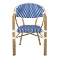 VEGERA Πολυθρόνα Dining Αλουμίνιο Φυσικό, Wicker Άσπρο - Μπλε, Στοιβαζόμενη