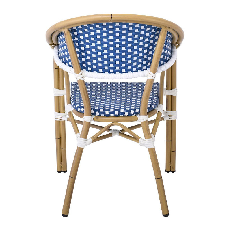 VEGERA Πολυθρόνα Dining Αλουμίνιο Φυσικό, Wicker Άσπρο - Μπλε, Στοιβαζόμενη