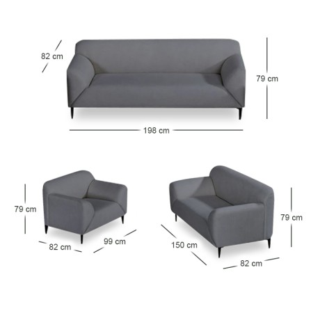 VICTORIA Sofa Set (1+2+3) Dark Grey Fabric
