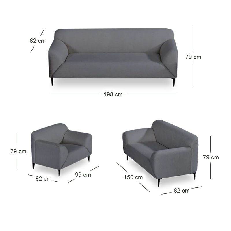 VICTORIA Sofa Set (1+2+3) Dark Grey Fabric