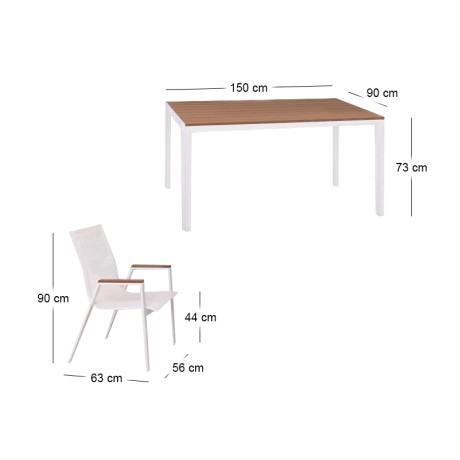 VIRNA Set (Table 150x90cm+6 Armchairs) Metal White/Polywood Natural