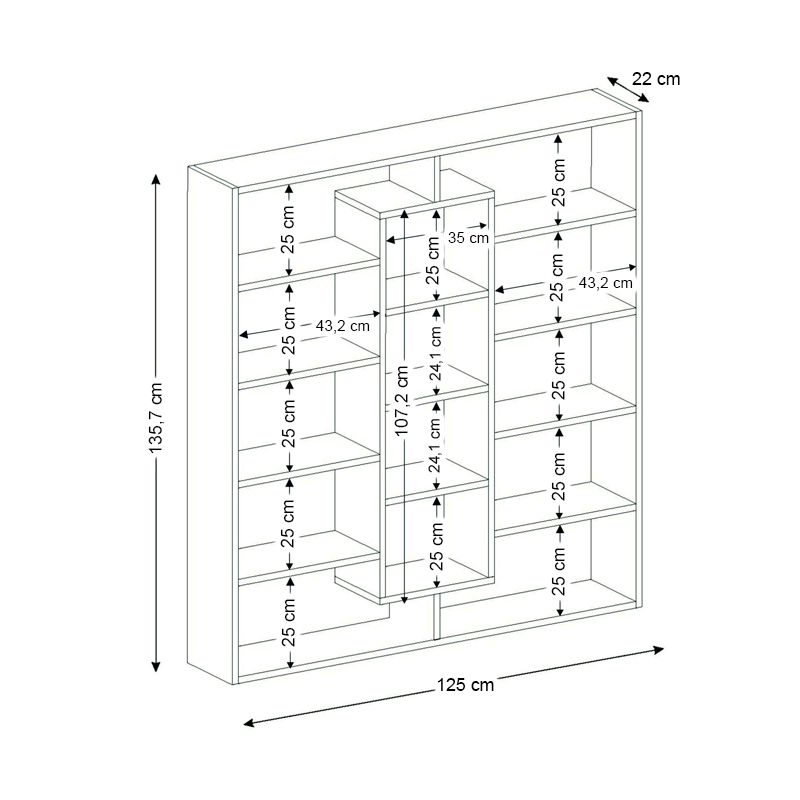 Βιβλιοθήκη Ample Megapap χρώμα μαύρο - λευκό 125x22x135,7εκ.