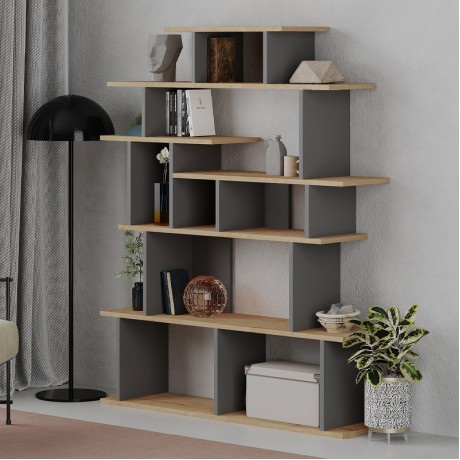 Βιβλιοθήκη Apollon Megapap χρώμα sapphire oak - ανθρακί 120x29,2x149εκ.