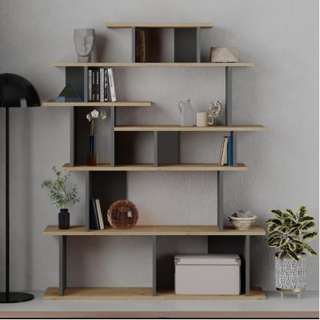 Βιβλιοθήκη Apollon Megapap χρώμα sapphire oak - ανθρακί 120x29,2x149εκ.