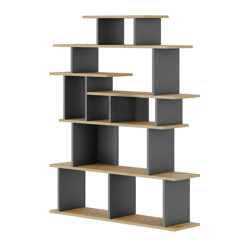 Apollon Megapap melamine bookcase in oak- anthracite color 120x29,2x149cm.
