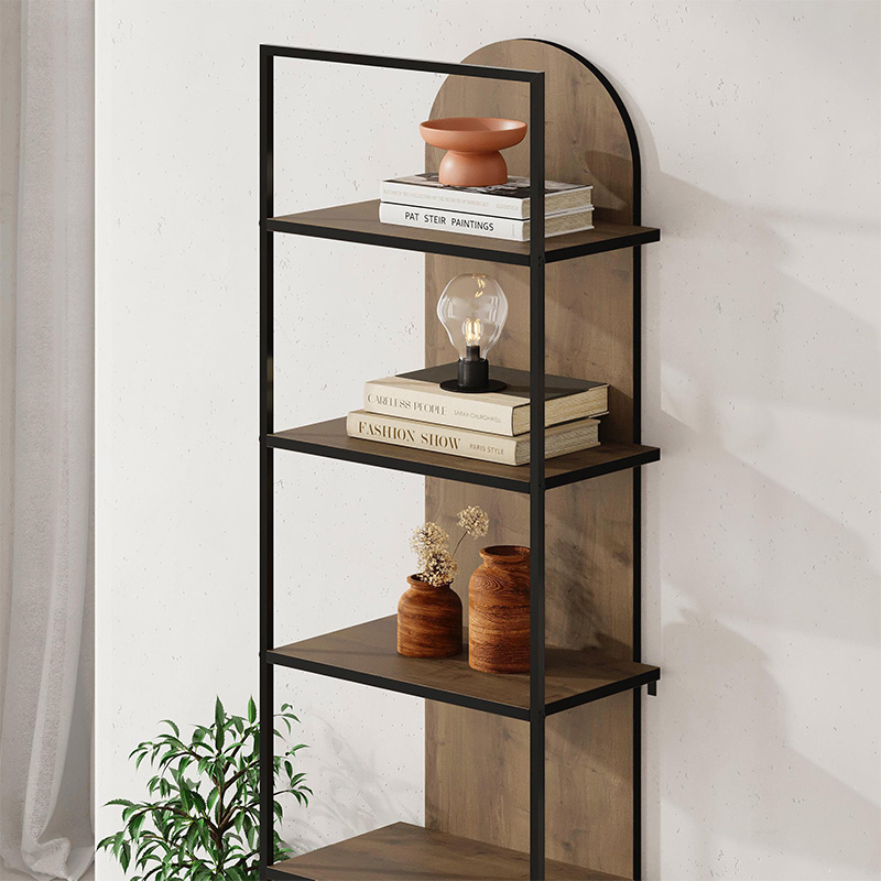Archy Megapap melamine - metal bookcase in light walnut color 53x31.7x180cm.