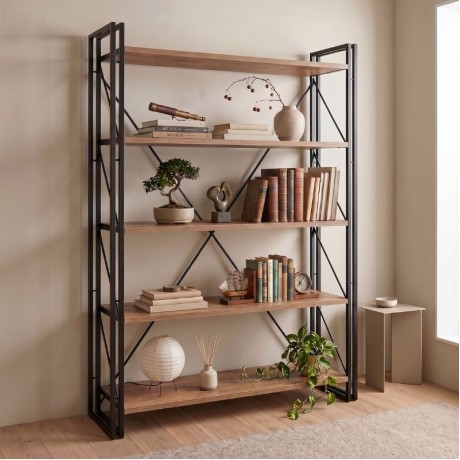 Βιβλιοθήκη Atlas Megapap χρώμα antlantic pine - μαύρο 130x35x180εκ.