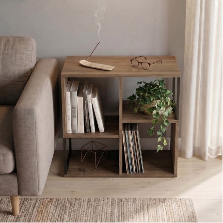 Bolton Megapap melamine - metal bookcase in light walnut color 62x22x62cm.