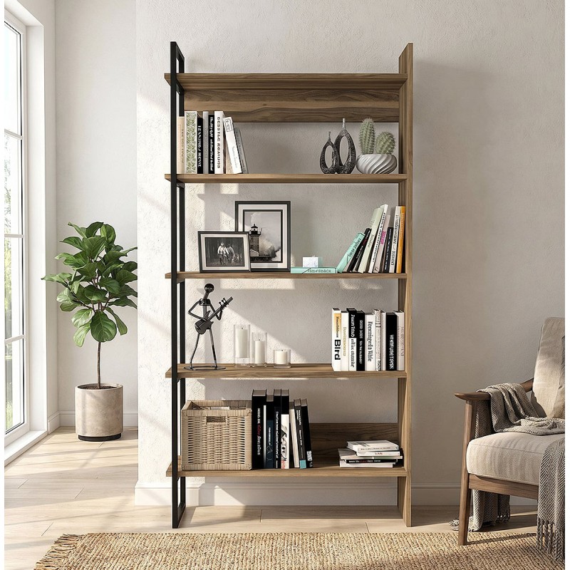 Cecilia Megapap melamine bookcase in walnut color 91,8x34,8x180cm.