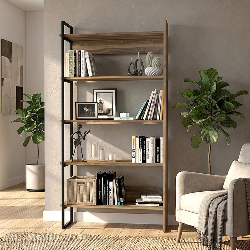Cecilia Megapap melamine bookcase in walnut color 91,8x34,8x180cm.