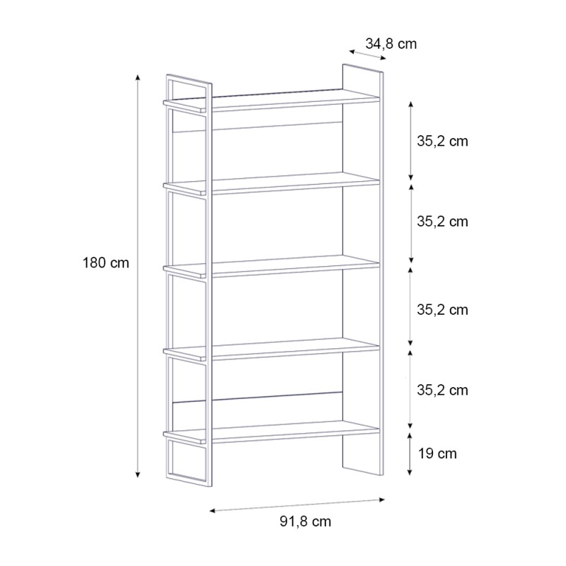 Cecilia Megapap melamine bookcase in walnut color 91,8x34,8x180cm.