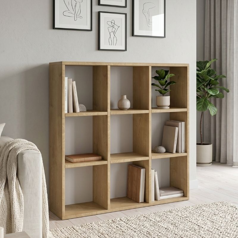 Cube Megapap melamine bookcase in sapphire oak color 90x30x90cm.
