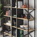 Βιβλιοθήκη Detroit Megapap χρώμα sapphire oak - silky black 143,5x35,2x175εκ.