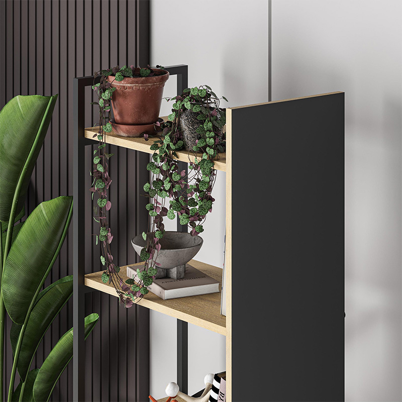 Detroit Megapap melamine bookcase in silky black - sapphire oak color 58x35.2x175cm.