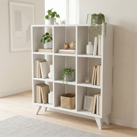 Dokia Megapap melamine bookcase in white color 88.4x19.8x100.3cm.
