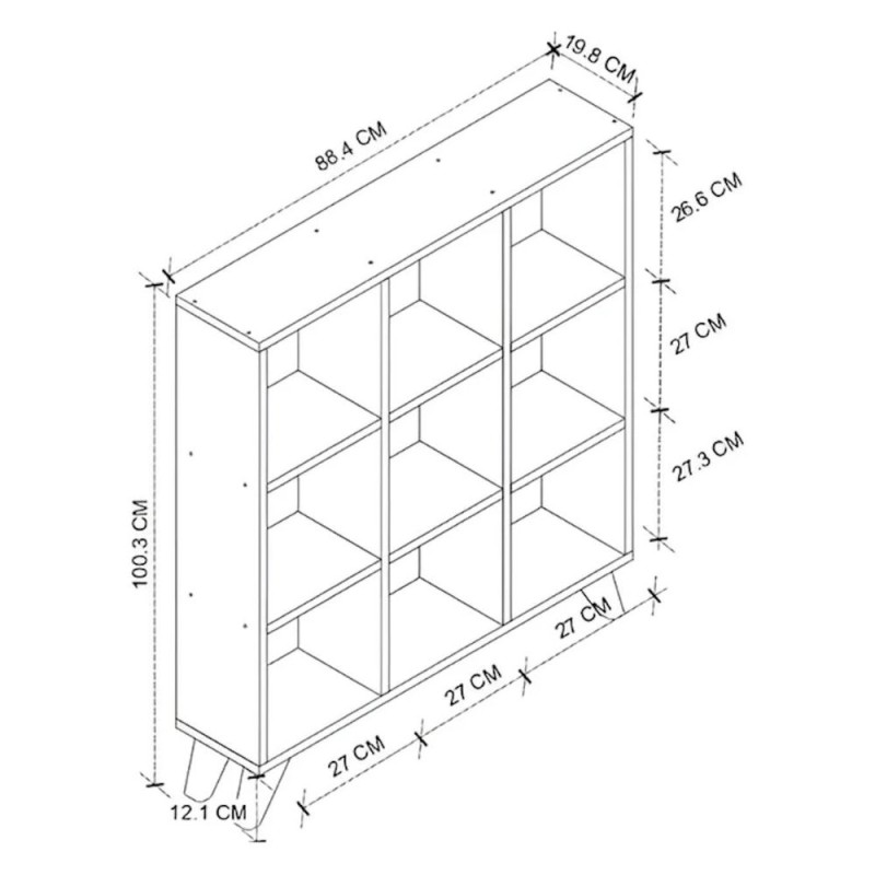 Dokia Megapap melamine bookcase in white color 88.4x19.8x100.3cm.