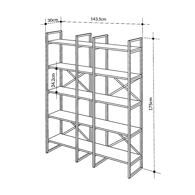 Dusan Megapap melamine bookcase in sepet oak color 143.5x30x175cm.