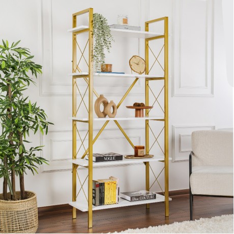 Elysian Megapap melamine - metal bookcase in white - gold color 90x33.5x180cm.