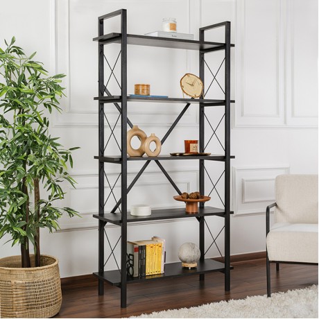 Elysian Megapap melamine - metal bookcase in black color 90x33.5x180cm.